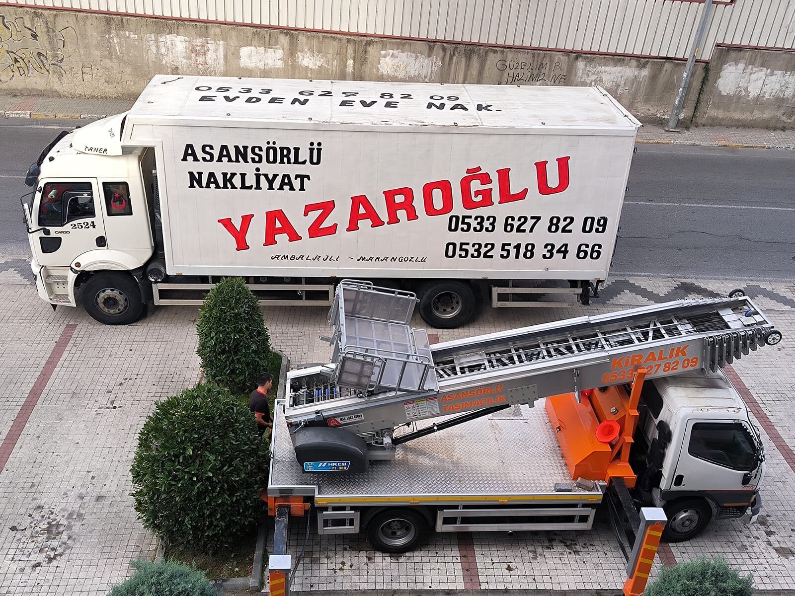 Yazaroğlu Nakliyat aracı ve taşıma asansörünün üstten görünümü